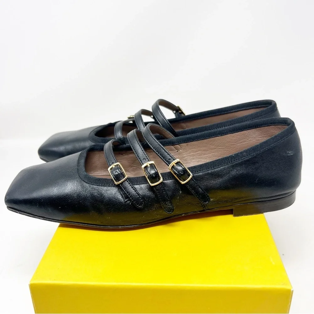 MANSUR GAVRIEL BLACK LEATHER BALLERINA FLATS MARY JANES WOMENS SZ 7.5 - Picture 7 of 12